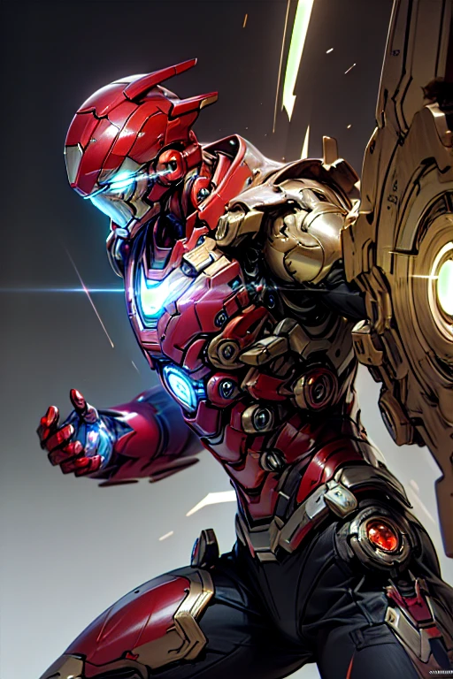 a highly detailed iron man, beautiful detailed eyes, intricate metallic armor, glowing arc reactor, dynamic pose, cinematic lighting, photorealistic, 8k, masterpiece, award winning digital art, stunning visual effects, dramatic shadows, vibrant colors, advanced 3d rendering