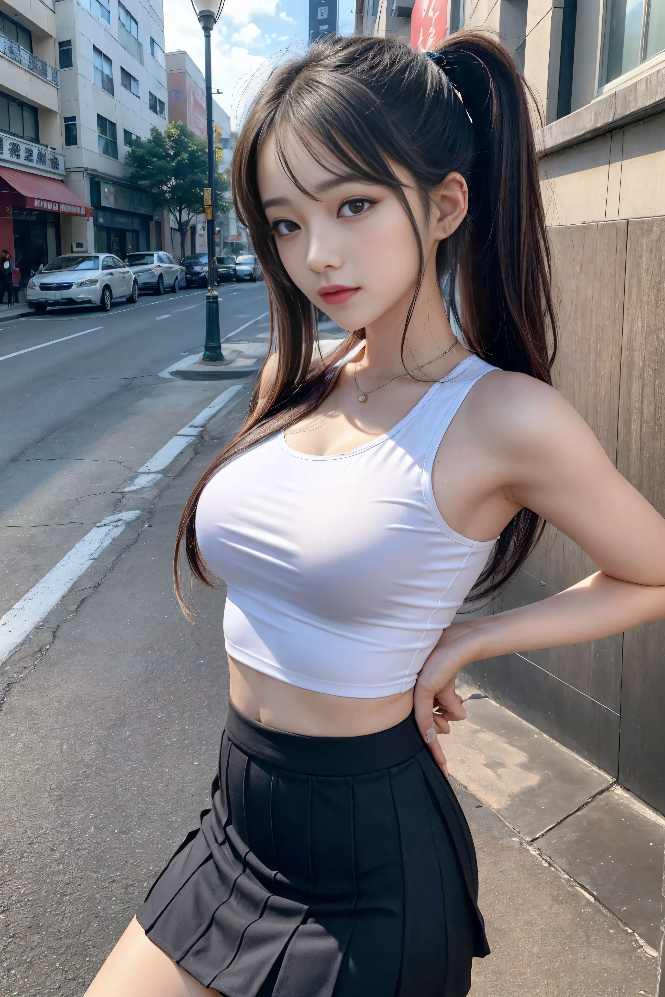 (quality),8K,(masterpiece:1.3),(1 girl:1.3),(In the name of Mina),Beautiful of Korean girl, Korean pop idol,Beauty of woman与完美of身材:1.4,(Vest line,Muscular hands:1.2),((Layered Hairstyle, Medium breasts:1.2)), ((View Viewer)),(A brilliant smile:1.3),(Big Ass),Actual,high resolution,Highly detailed face and skin textures,Reality of face,RAW photos,((Pretty face:1.5)),(Beauty of woman:1.4),Perfect body example,,((Very rich facial details)),Attention to detail,Double eyelids,Eyeshadow Enhancement,Eye for detail,Professional lighting,灯Optics,Sharp focus,((Sporty style)),((Optics, Vibrant colors、Fit of T-shirt,Sporty skirts,((Lively,Positive,Livelyof thighs)),(of:1.3),Ultra-thin sports bar,Sports hip skirt,On the street,