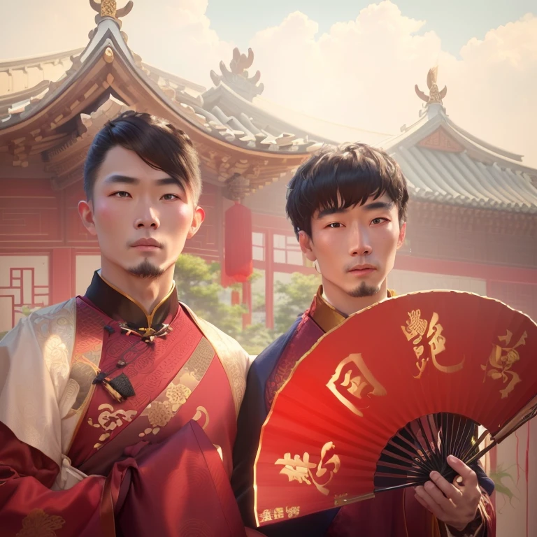 A detailed, elegant man in Chinese costume standing on a balcony, holding a fan, 1 girl, high detail, intricate traditional Chinese clothing, inspired by Guan Daosheng, inspired by Zhao Mengfu, inspired by the Xuande Emperor, traditional Chinese dress, ruan jia, fenghua zhong, yiqiang, shurakrgt, best quality, 8k, highres, masterpiece, ultra-detailed, realistic, vivid colors, natural lighting
