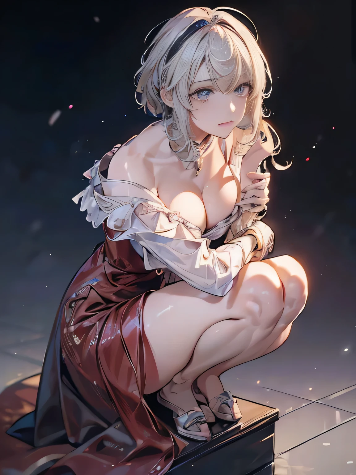 (( (masterpiece),(Very detailed CG Unity 8k wallpaper),(Bust Shot:1.5), highest quality,Cinema Lighting,Photorealistic, Detailed Background,Beautiful and beautiful eyes,Bright Eyes,(Very elegant and beautiful),(Beautifully detailed eye depiction),Very detailed,masterpiece,High resolution)), Richly decorated armor, Beautiful Female Warrior, short hair, Platinum Blonde Hair, Cleavage、Various actions、Various clothes、Red costume、Various poses、Colorful costumes、whole body、Beautiful feet、Extremely thin and beautiful feet