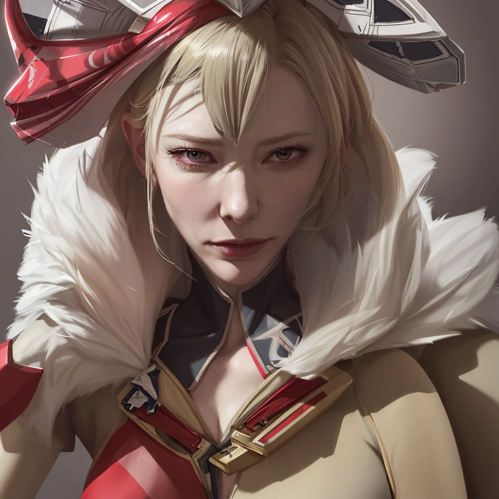 a cute cosplay woman, cate blanchett, wearing bunny ears, costumed as kill la kill ryuko matoi, full body shot, detailed face, beautiful detailed eyes, beautiful detailed lips, extremely detailed features, long eyelashes, dynamic pose, high quality, 8k, photorealistic, cinematic lighting, vivid colors, digital art, concept art style