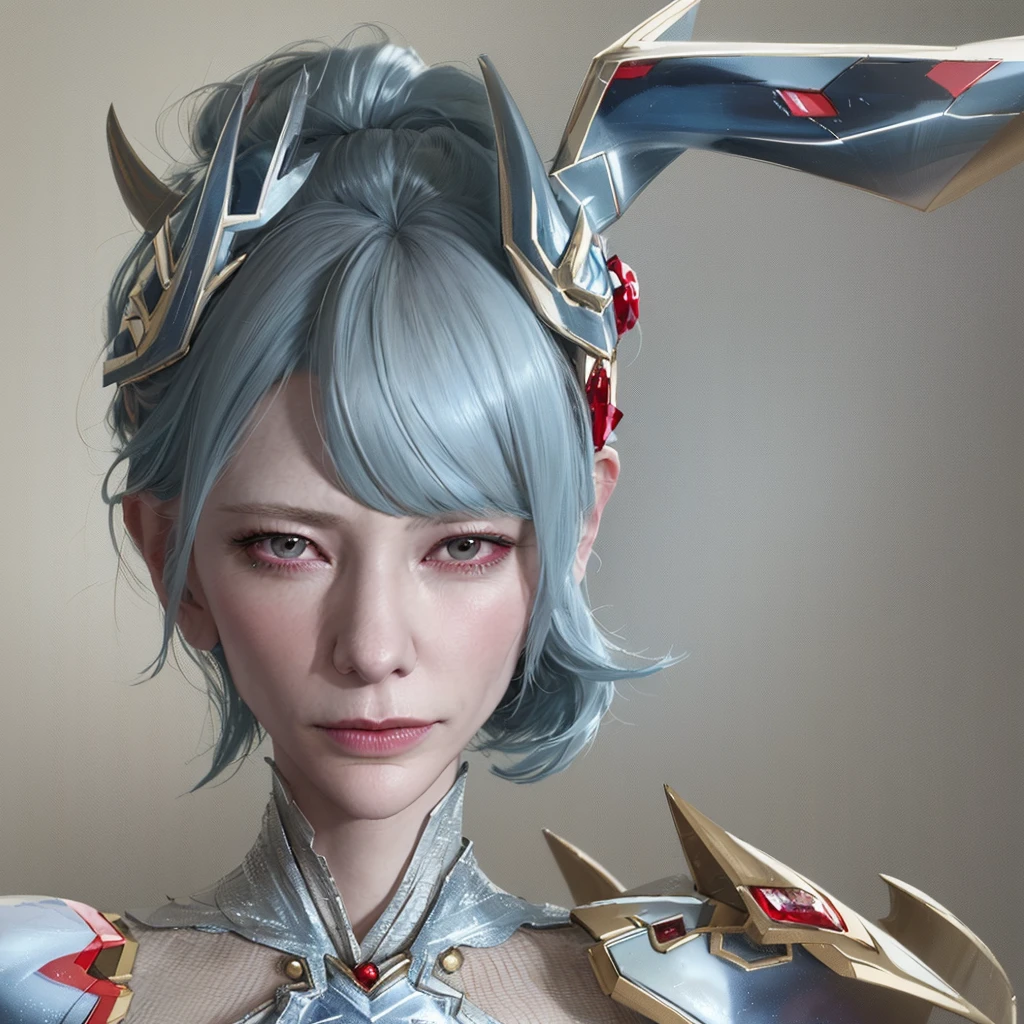 a cute cosplay woman, cate blanchett, wearing bunny ears, costumed as kill la kill ryuko matoi, full body shot, detailed face, beautiful detailed eyes, beautiful detailed lips, extremely detailed features, long eyelashes, dynamic pose, high quality, 8k, photorealistic, cinematic lighting, vivid colors, digital art, concept art style