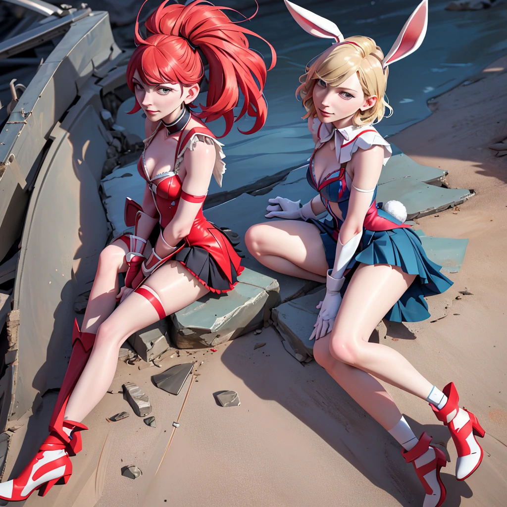 a cute cosplay woman, cate blanchett, wearing bunny ears, costumed as kill la kill ryuko matoi, full body shot, detailed face, beautiful detailed eyes, beautiful detailed lips, extremely detailed features, long eyelashes, dynamic pose, high quality, 8k, photorealistic, cinematic lighting, vivid colors, digital art, concept art style
