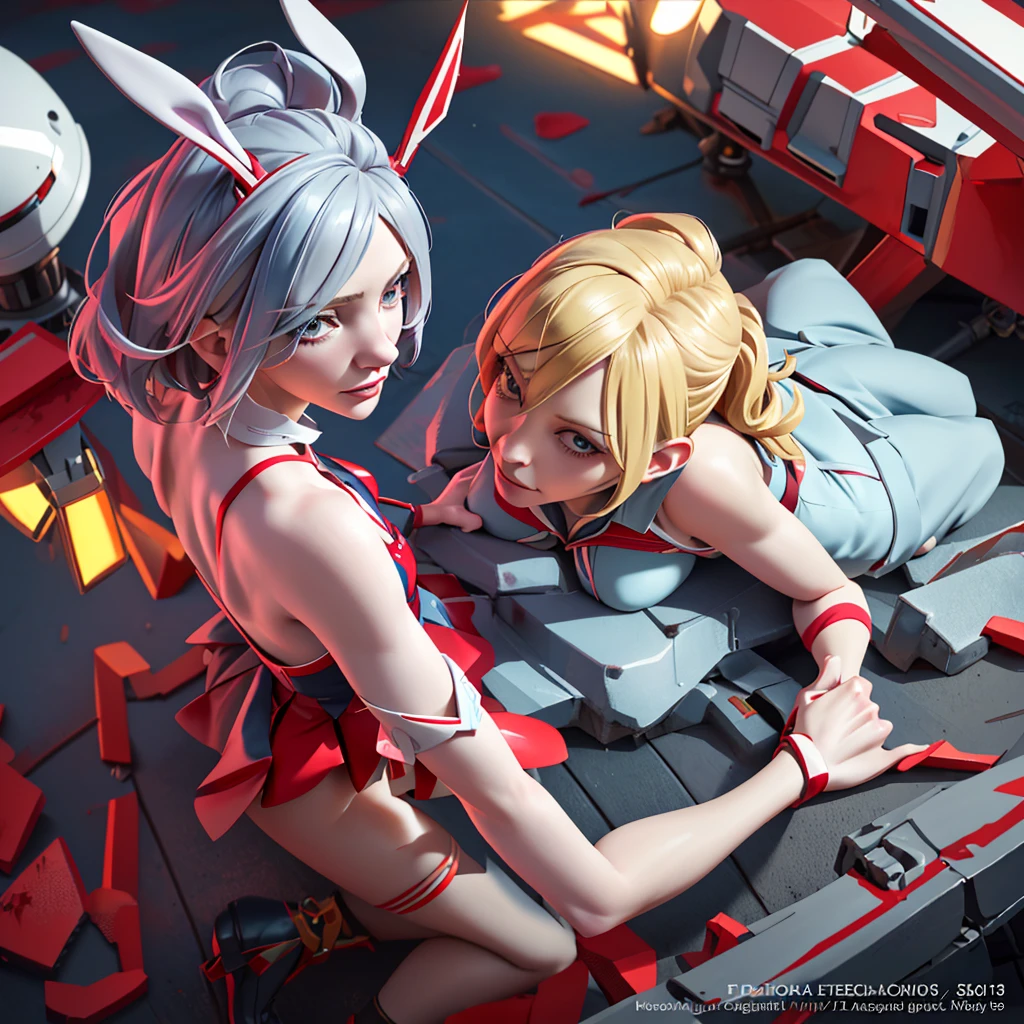 a cute cosplay woman, cate blanchett, wearing bunny ears, costumed as kill la kill ryuko matoi, full body shot, detailed face, beautiful detailed eyes, beautiful detailed lips, extremely detailed features, long eyelashes, dynamic pose, high quality, 8k, photorealistic, cinematic lighting, vivid colors, digital art, concept art style
