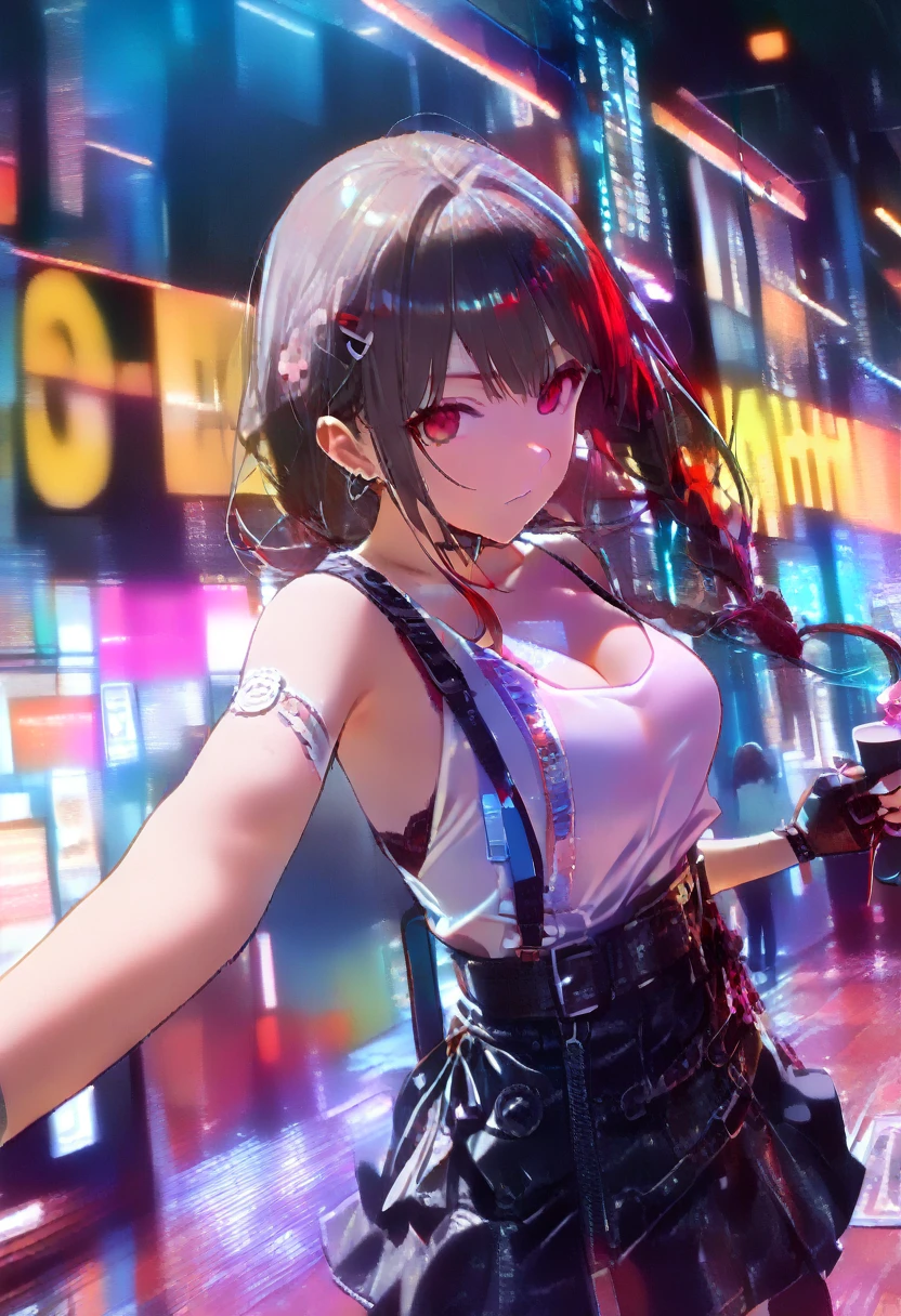 8K resolution, (highest quality), (masterpiece), 1girl,sakamata chloe,ho****ve , cyberpunk style in black, white, grey and neon colors, energy-filled illustrations with dynamic brushstrokes in the style of a storybook illustration