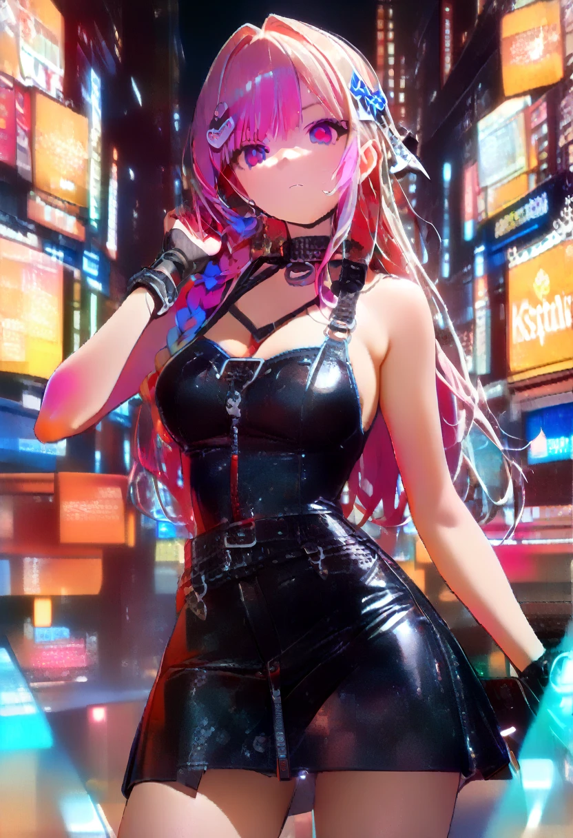 8K resolution, (highest quality), (masterpiece), 1girl,sakamata chloe,ho****ve , cyberpunk style in black, white, grey and neon colors, energy-filled illustrations with dynamic brushstrokes in the style of a storybook illustration