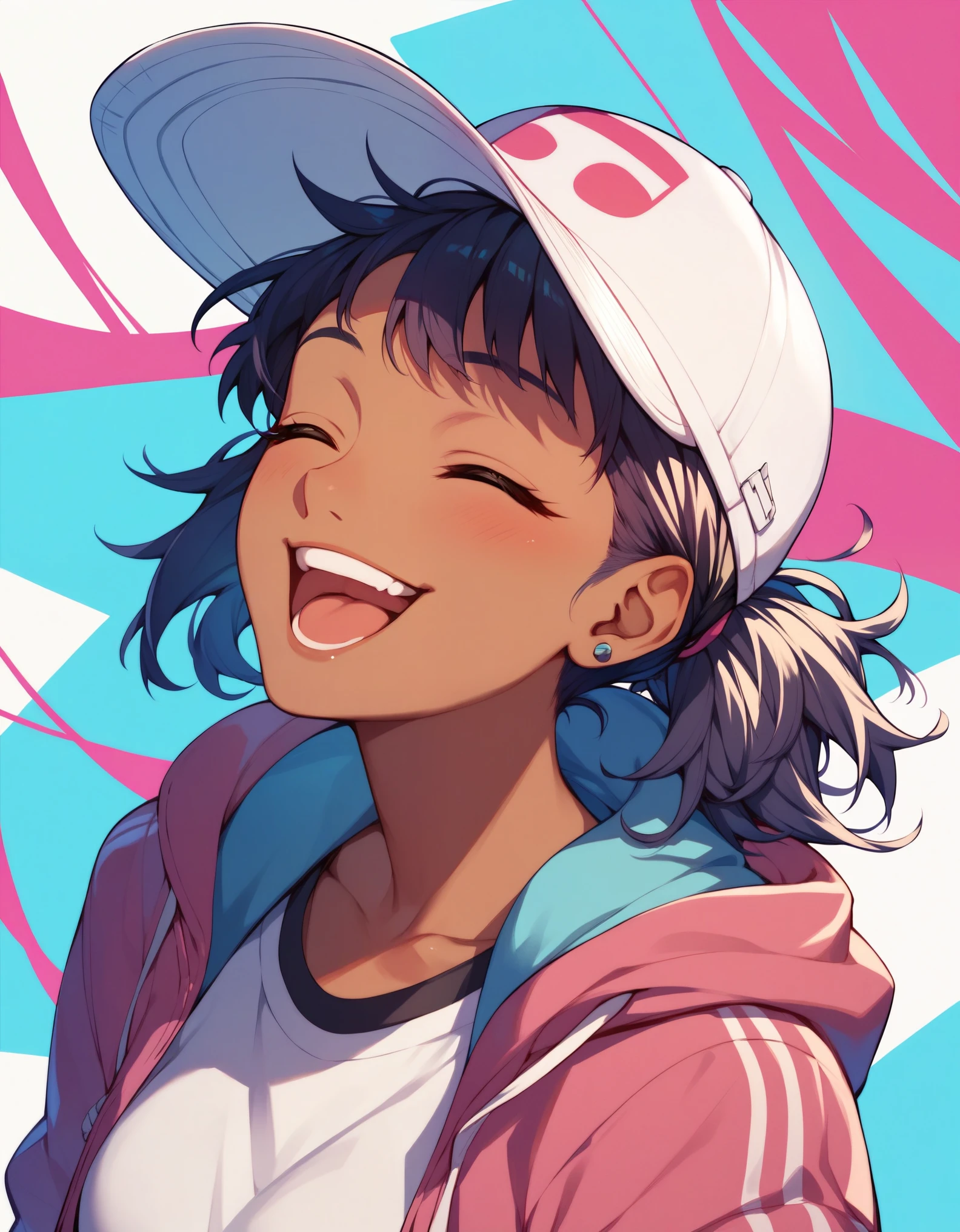 score_9, score_8_up, score_7_up, score_6_up, score_5_up, score_4_up kitsurubami, dark-skinned female, hat,
1girl, solo, closed eyes, happy, dj