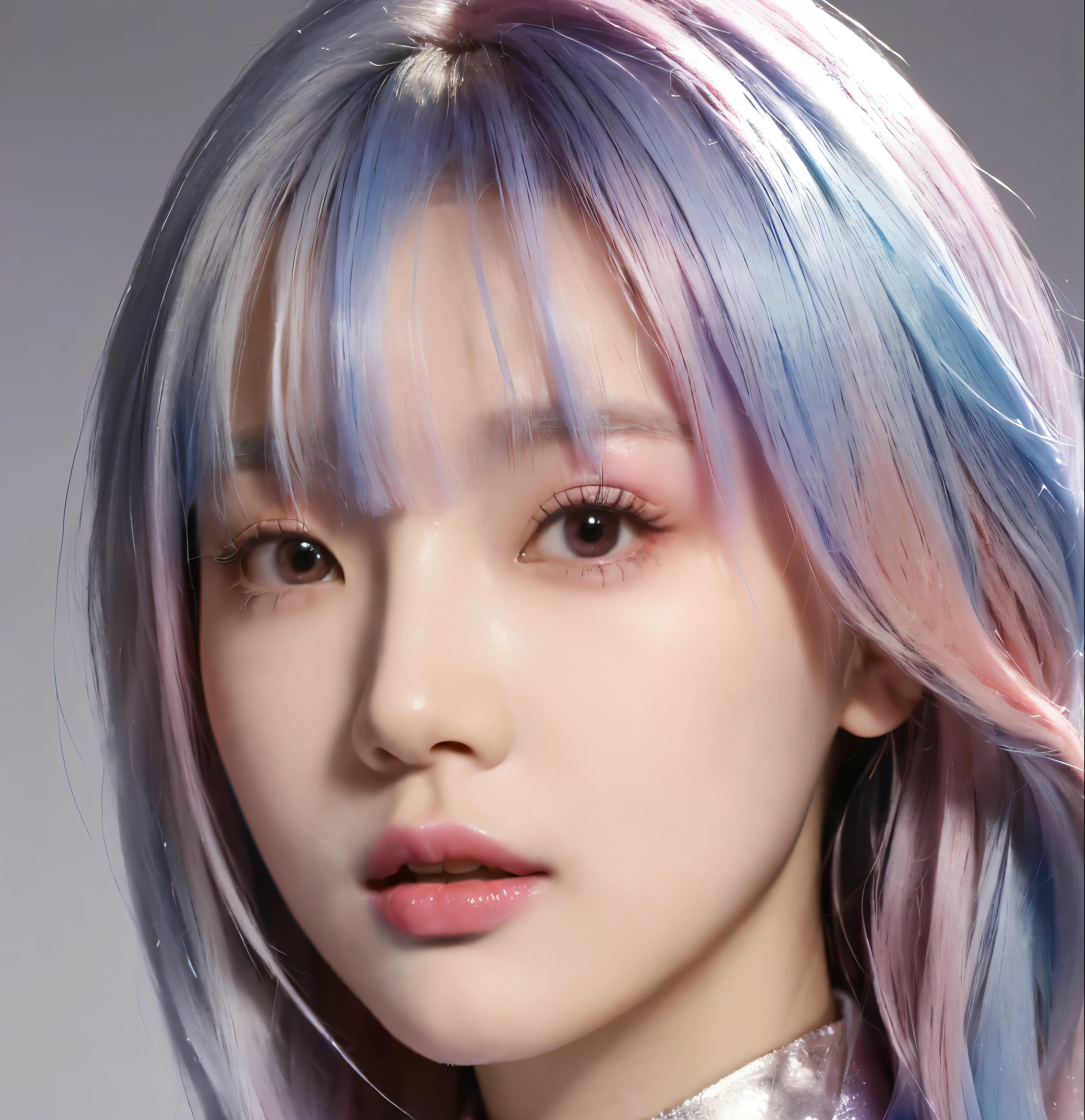 Close-up of a woman with pink and blue hair, Portrait of a Korean female idol, kawaii Practical portrait, inspired by Yanjun Cheng, Portrait of kpop idol, blackpink josie&#39;s portrait, Practical. cheng yi, yanjun chengt, 8k portrait rendering, Artwork in the style of Guweiz, Soft portrait shots 8 k, April Rendering