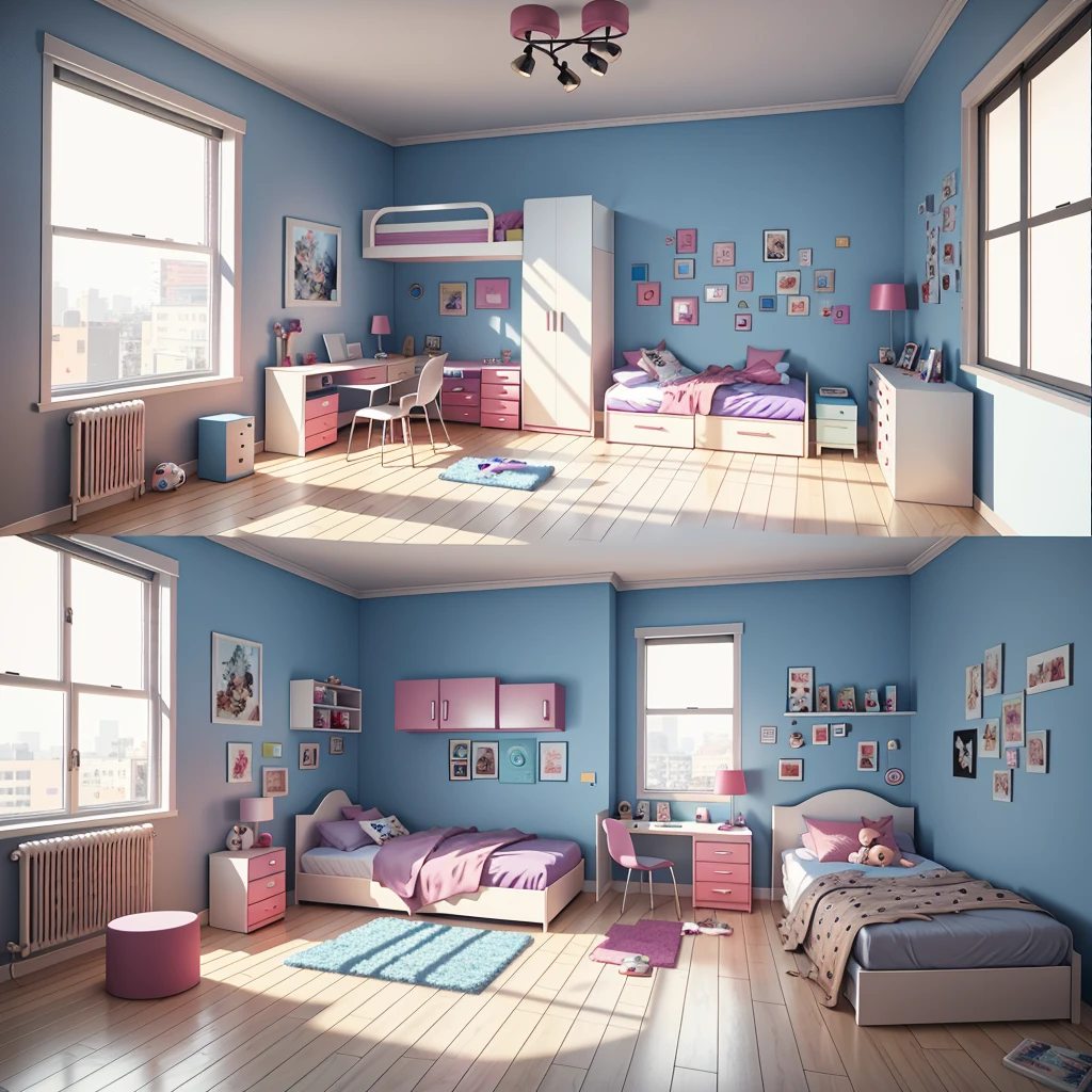 there is a young kid room with a bed, a couch, a mirror and a window, teenager bedroom, room, full scene camera shot, photograph of 3d iOS room, unsettling photo, 3d image, photorealistic room, phot scanned, distorted photo, photorealistic rendering