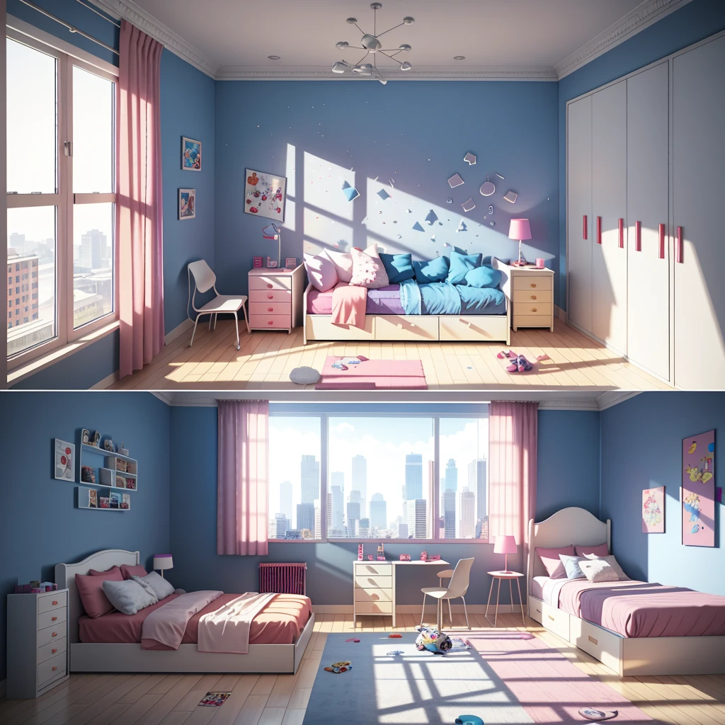 there is a young ??? room with a bed, a couch, a mirror and a window, teenager bedroom, room, full scene camera shot, photograph of 3d iOS room, unsettling photo, 3d image, photorealistic room, phot scanned, distorted photo, photorealistic rendering
