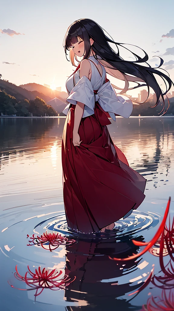 Black and white and blue and red,(Best Quality, Ultra-detailed, High resolution, extremely details CG),Wide Shot,The dead angel stands on the edge of the cliff,She is so beautiful,She likes blood and the sea,Bloody Rain, Mystical,cultist, Convoluted, Surreal,Delicate