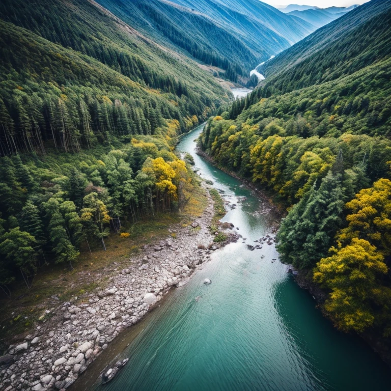 Photographed from 000m above sea level、Nature untouched by human hands、winter、snow、Silver World、forest、river、Natural scenery、evening、Drone Photography、Small light、Camping lights