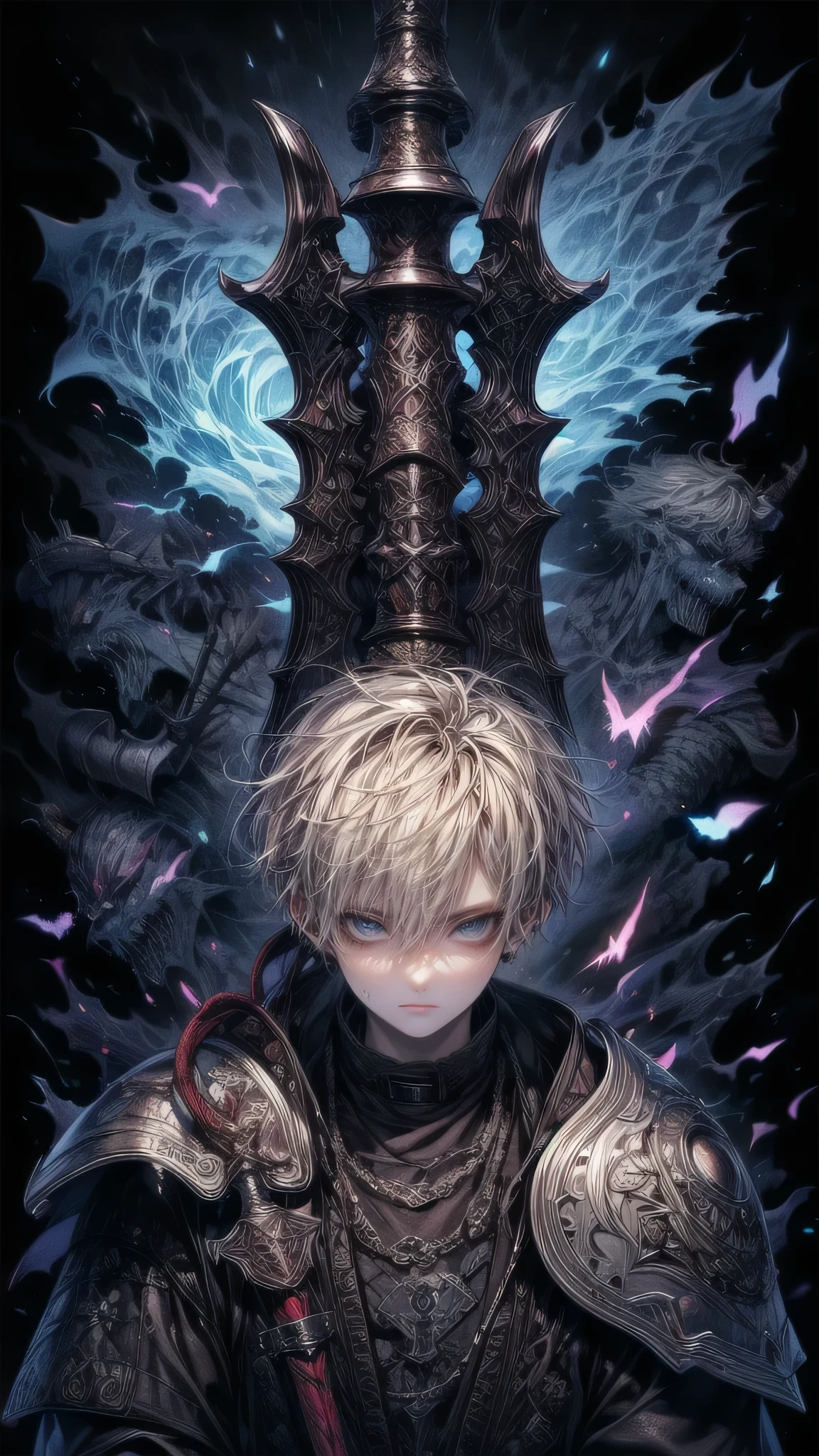 absurdres, highres, ultra detailed, (1boy:1.3), BREAK, infrared photography, otherworldly hues, surreal landscapes, unseen light, ethereal glow, vibrant colors, ghostly effect, 1 Viking Warrior, light Blond hair, ((braded hair)), Viking axe, leather armor, brown and black clothing,