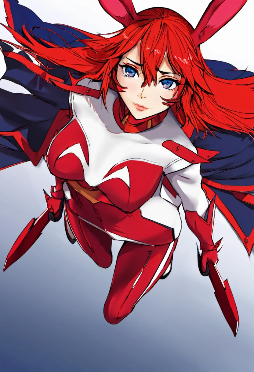 a cute cosplay woman, cate blanchett, wearing bunny ears, costumed as kill la kill ryuko matoi, full body shot, detailed face, beautiful detailed eyes, beautiful detailed lips, extremely detailed features, long eyelashes, dynamic pose, high quality, 8k, photorealistic, cinematic lighting, vivid colors, digital art, concept art style