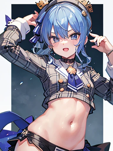 Suisei Hoshimachi in only checkered underwear,belly