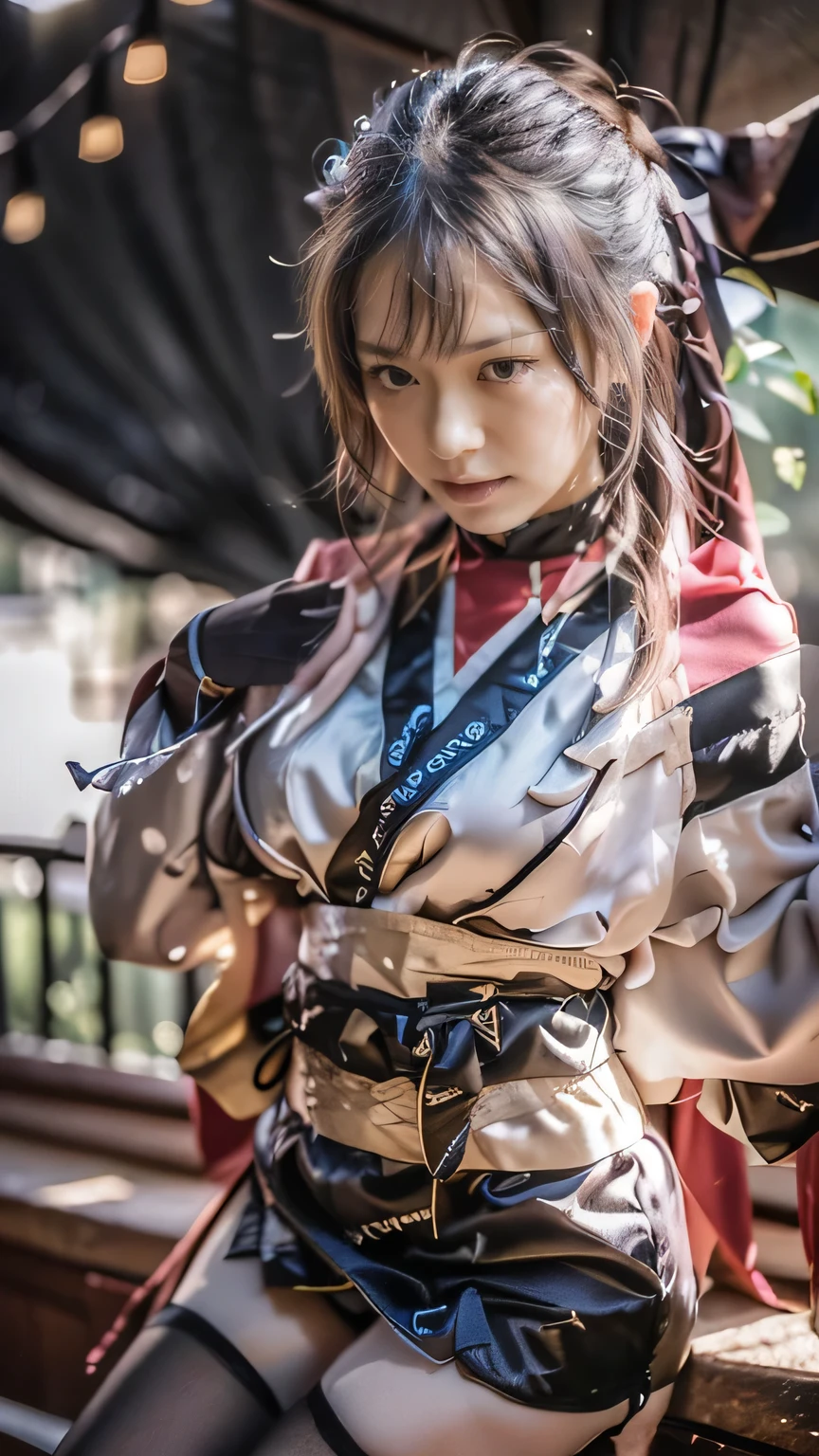 (Realistic、Like a photograph、Live Action、8k, Realistic, RAW Photos, Best image quality: 1.4), Single-lens reflex camera、RAW Photos, highest quality, Realistic, Highly detailed CG Unity 8k wallpaper, Written boundary depth, Cinematic Light, Lens flare, Ray Tracing, Realistic background、((waso:1.5、kunoichi:1.3、Ninja costume:1.5、Female Ninja:1.4、Ninja:1.3、Sexy Ninja:1.37、Ready for battle:1.3、Activating Ninjutsu:1.2)、Trained abdominal muscles、Big Breasts)、Grey Hair、short hair、Standing in the woods、Village at night、((ultra high density skin))、 1 girl,Cute Female Ninja、((whole body:1.5),Looking at the audience:1.1、Glare、I like that style、Pay attention to the details、Perfect outfit、(White Squid Portrait、Accurate Arm、Accurate feet、Beautiful feet、Precise thighs、View from the front