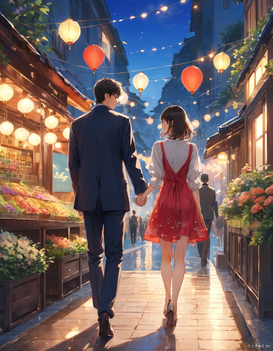 One girl，Super detailed，High resolution，masterpiece，by_style，boyfriend_Holding_hand，1 観客とhandをつなぐ少女，Walking while looking at me, Let&#39;s take a walk on the bridge, From above,