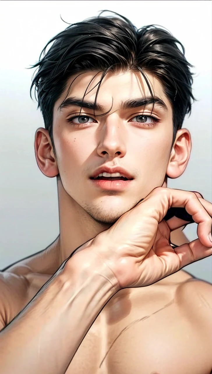 Masterpiece of man, Adult man with firm facial features like an Dutch, black eye, his nose is sharp, mature, black eyes, neat short balck hair, very handsome, white, clean, smooth skin, muscle body realistic,