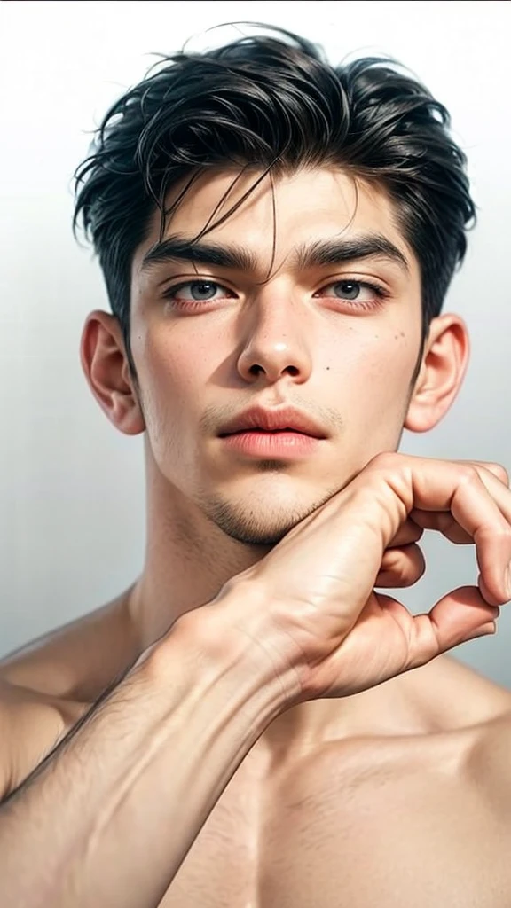 Masterpiece of man, Adult man with firm facial features like an Dutch, black eye, his nose is sharp, mature, black eyes, neat short balck hair, very handsome, white, clean, smooth skin, muscle body realistic,