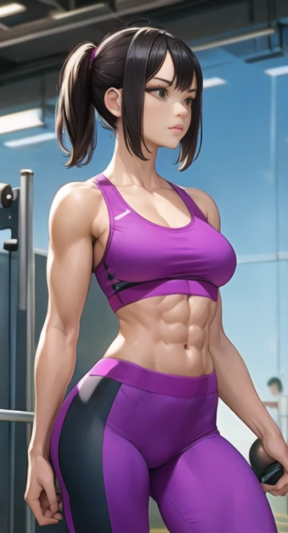 Defined fitness, abs, sports bra, yoga pants,