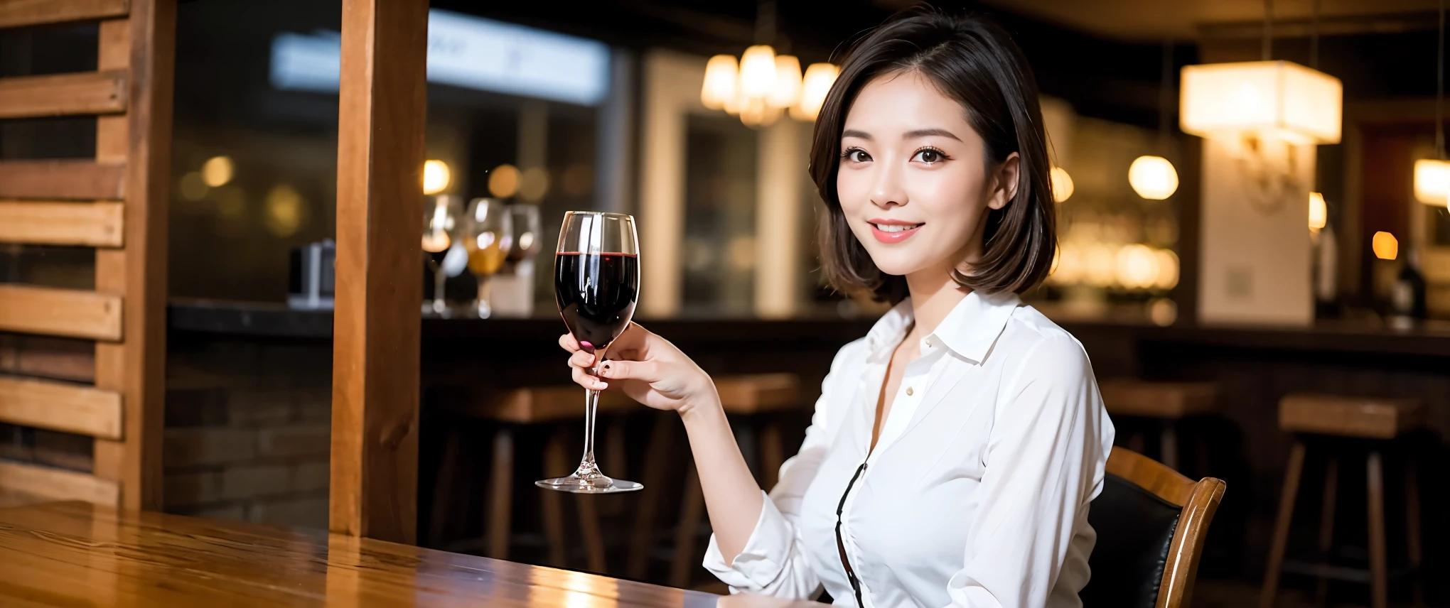 (highest quality、8k、masterpiece:1.3)、Beautiful woman with perfect figure:1.4、Dark brown hair、Wine Party 、2 people、Highly detailed face and skin、Fine grain、double eyelid、Huge Mile、30th generation、Sex Appeal、テーブルにwine glass、Facial lighting、 Amazing view of the sunset sky and clouds、Amazing mountain views、ニコニコ明るいsmile、smileの素敵な女性、Bright image、The beauty of wine, Beautiful Face, blue eyes, Blushing, short hair,Bright Face、Fox face、 (Age 37), 39 years old, Lady、red wine 、Appetizers、Italian food、wine bottle、Champagne、sparkling wine、Two beauties、Brown Hair、Shortcuts、Long sleeve shirt、dress、Pretty Woman 1, (slimな顔), (The body is slim), (Brown Hair), (Shortcuts), cheeks turn a little red,Attractive beauty、, Out of the window, A beautiful and detailed night view unfolds.........., restaurant, In a prominent place (From the waist up) Nova Frog Style, actress, model, Upper Body, White wine, slim, wine glass, 真ん中に置かれたwine glass, smile, (smile: 1.15), Beautiful fine grain, Depth f/2,saturation, High Contrast, Strong light and shadow,Moist Body:1.5、3D texture、Delicate eyes、Brown Hair、The hair is very shiny、