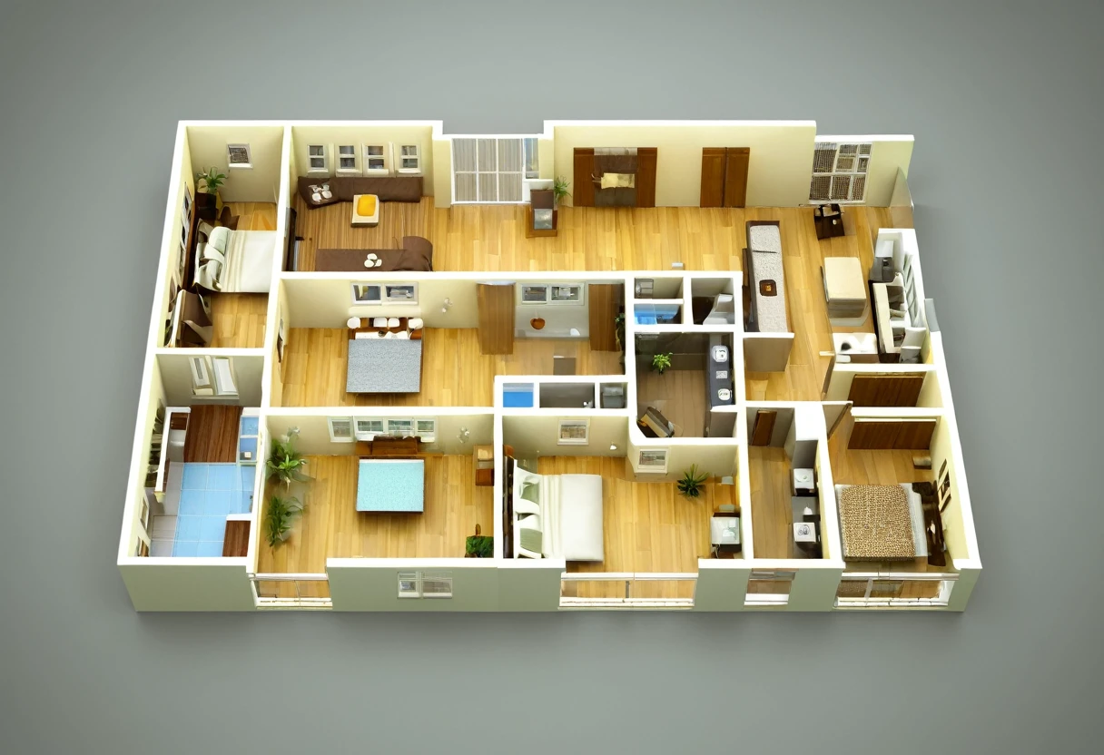 Floor plan of a spacious house,Most of the rooms are toilets,