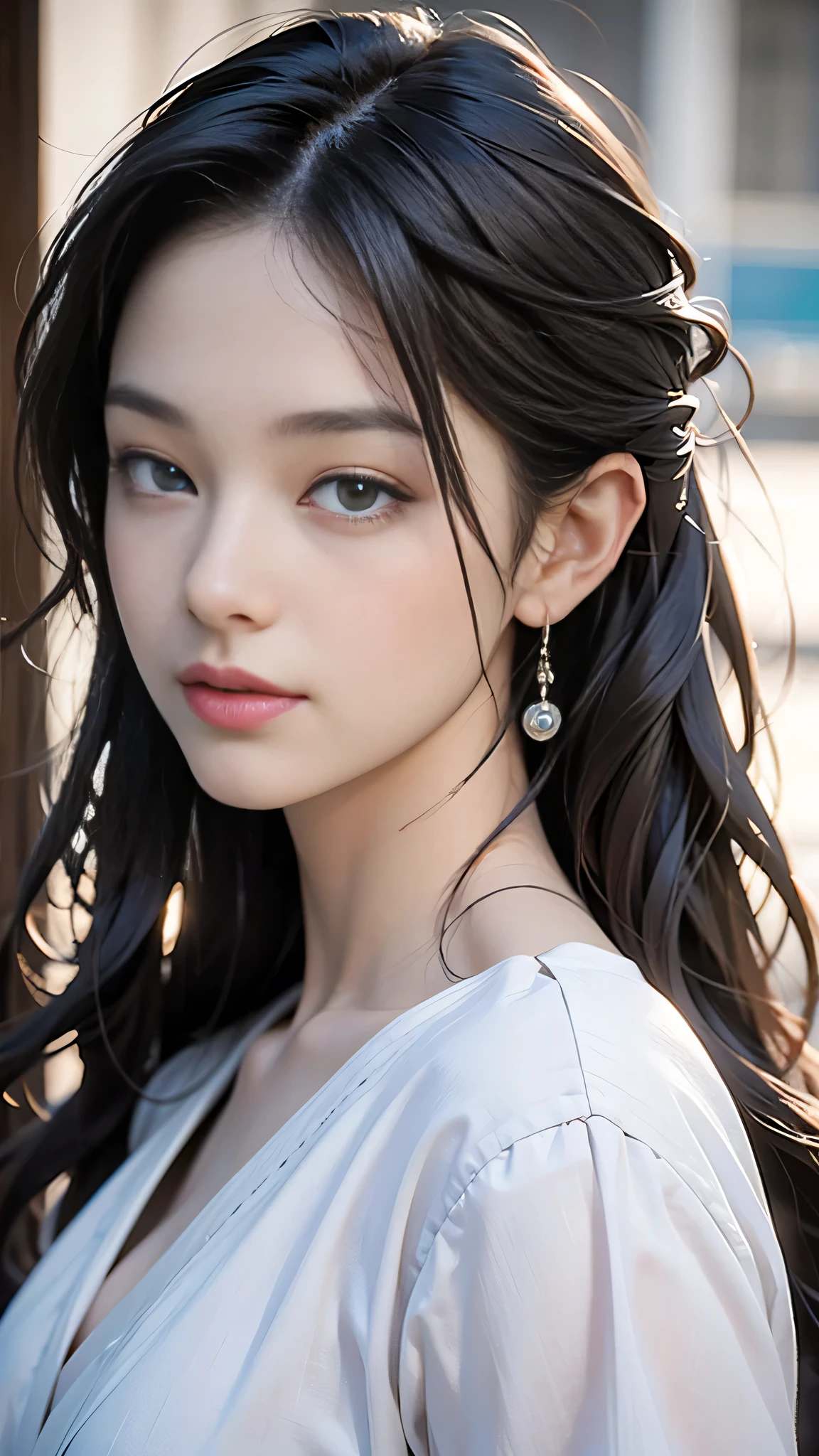 high quality, 最high quality, Realistic, RAW Photos, Realistic, Ultra-realistic 8K CG, Super detailed, High resolution, masterpiece, 1 girl, 18-year-old, Beautiful face of a woman, Soft Face, elegant, Long Hair, blue eyes, Light blue eyes, close, Intricate details, Detailed Texture, Fine details, Front Face , Natural female body, sexy, Very beautiful young woman's face,