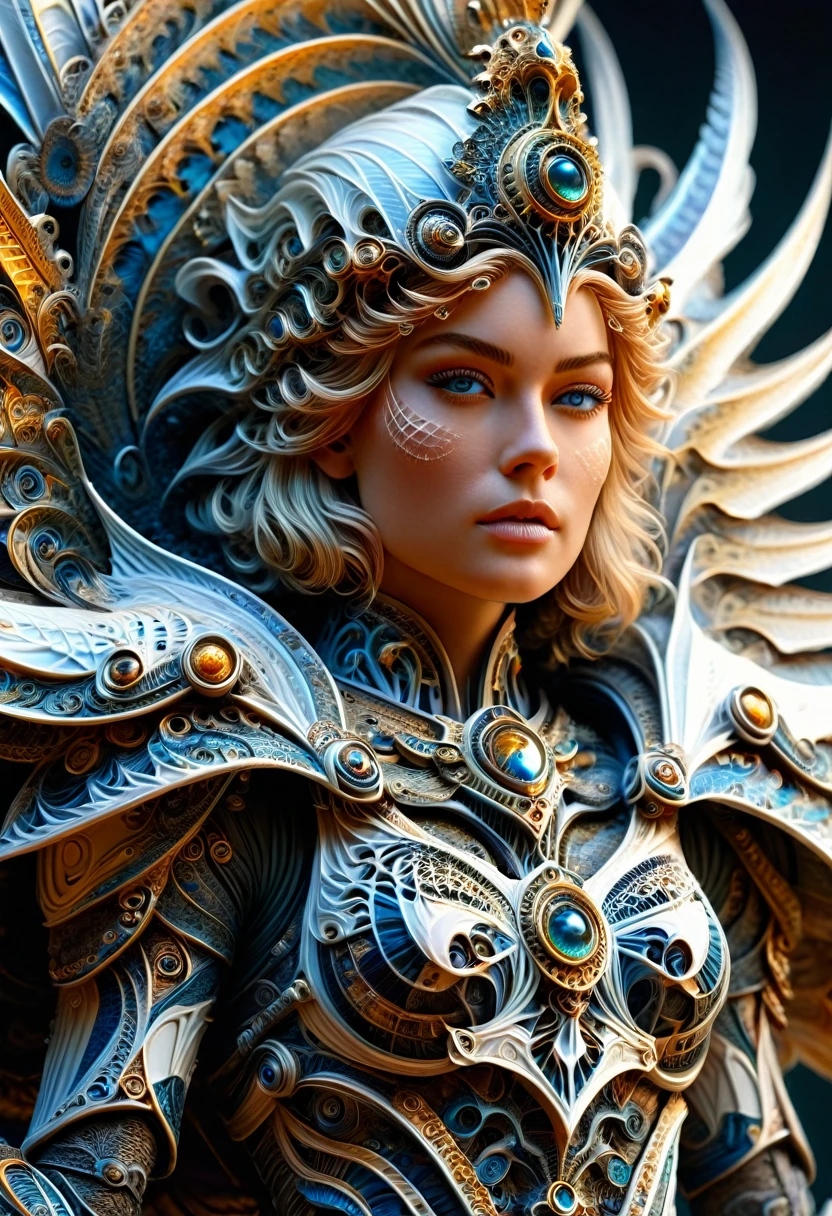 ((Yvonne Strahovski is a beautiful ethereal knight, cheveux blanc neige)), in the style of Boris Vallejo, highly detailed sexy biomechanical armor, very detailed face, highly detailed skin, slender body, ((Des proportions parfaites, poitrine push-up, longues jambes, photo corps entier, marche vers moi, abdominaux légèrement dessinés, debout, toute hauteur)), Heavy metal aesthetics, fond futuriste de haute fantaisie, High quality, masterpiece, Realistic photo, Complex and detailed, 8k, hdr, faible profondeur de champ, Wide light, high contrast, backlight, Sharpness, Photo couleur brute, en regardant la caméra, couleurs fraîches, Amazon forest