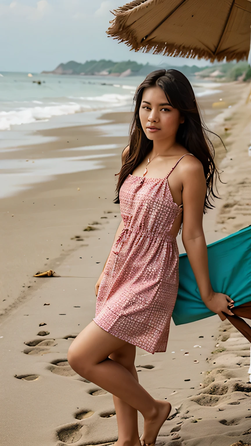 pretty myanmar girl, on the beach, tradditional dress