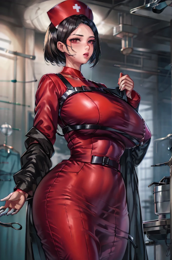nurse uniform,hospital, latex nurse suit,nurses,busty,elbow gloves,labcoat,black hair woman,red eyes , gigantic ,medical instruments,asian nurse,two nurses,speculum,examination room,oversize ,big ass ,strap on, lay on table ,legs spreaded,giving birth,gyno chair , dentist,Milf,latex,red uniform,oversize breasts