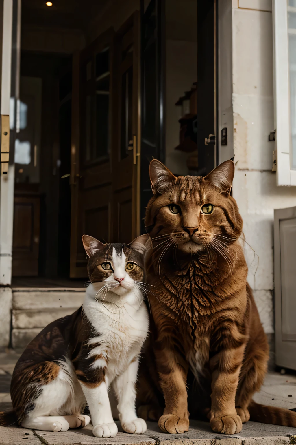 Homme, cigarette de cannabis, grand menton, curly hair, big brown and white cat next to it