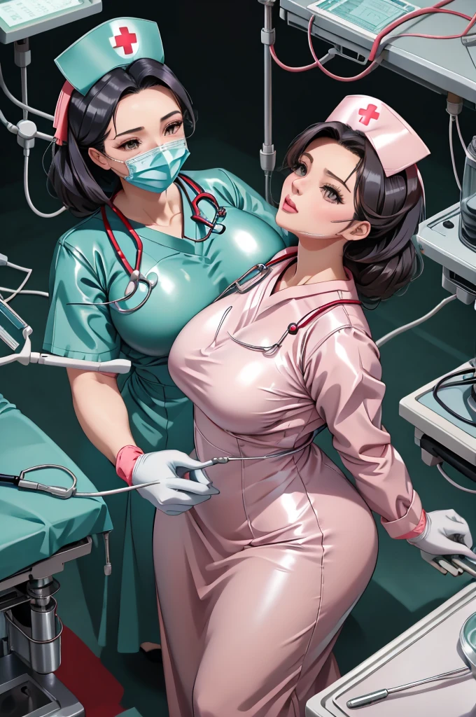 nurse uniform,hospital, latex nurse suit,nurses,busty,elbow gloves,labcoat,black hair woman,red eyes , gigantic ,medical instruments,asian nurse,two nurses,speculum,examination room,oversize ,big ass ,strap on, lay on table ,legs spreaded,giving birth,gyno chair , dentist,Milf,latex,red uniform,oversize breasts