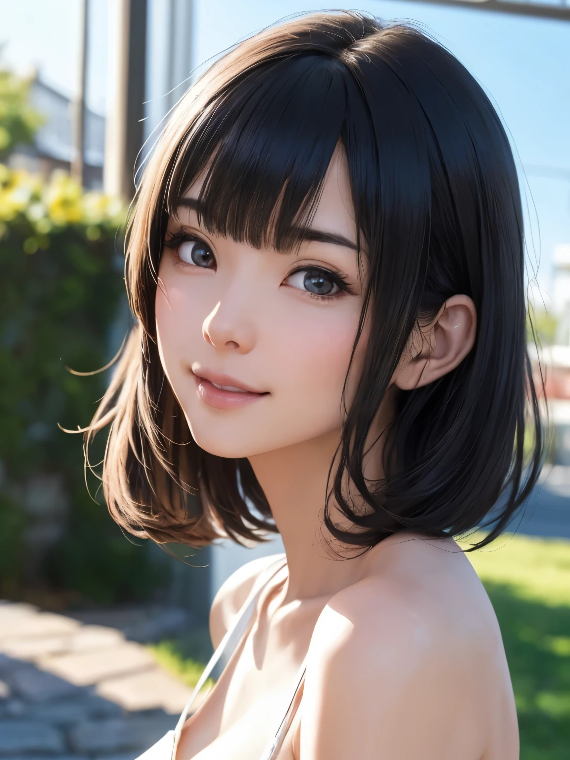 1 girl、highest quality、Realistic、alone、Written boundary depth、Natural soft light、Daytime、charm、Beautiful Face、Cleanliness、Pure Face、White skin、cute、short hair、prohibit、Beach、Light of the sun、Nedium Breast Body Esbian、((セーターを着たBeautiful Faceの黄金比 対称性のあるBeautiful Face, Wearing nothing:2))、Long neck、Listen carefully、prohibitのあるきれいな短いボブヘア、Laugh with your mouth closed、Perfect hands指、Perfect hands、Perfect body、Perfect Face、Shine a light into your eyes、Perfect Anatomy:1.4、とてもcuteスーパーモデル:1.4、{Huge|big|Hugeな|Mega} chest:2, chestの谷間:2、transparent、transparent性、Grossoisture、Shine、Cool feeling、Beautiful gradation blue sky:2