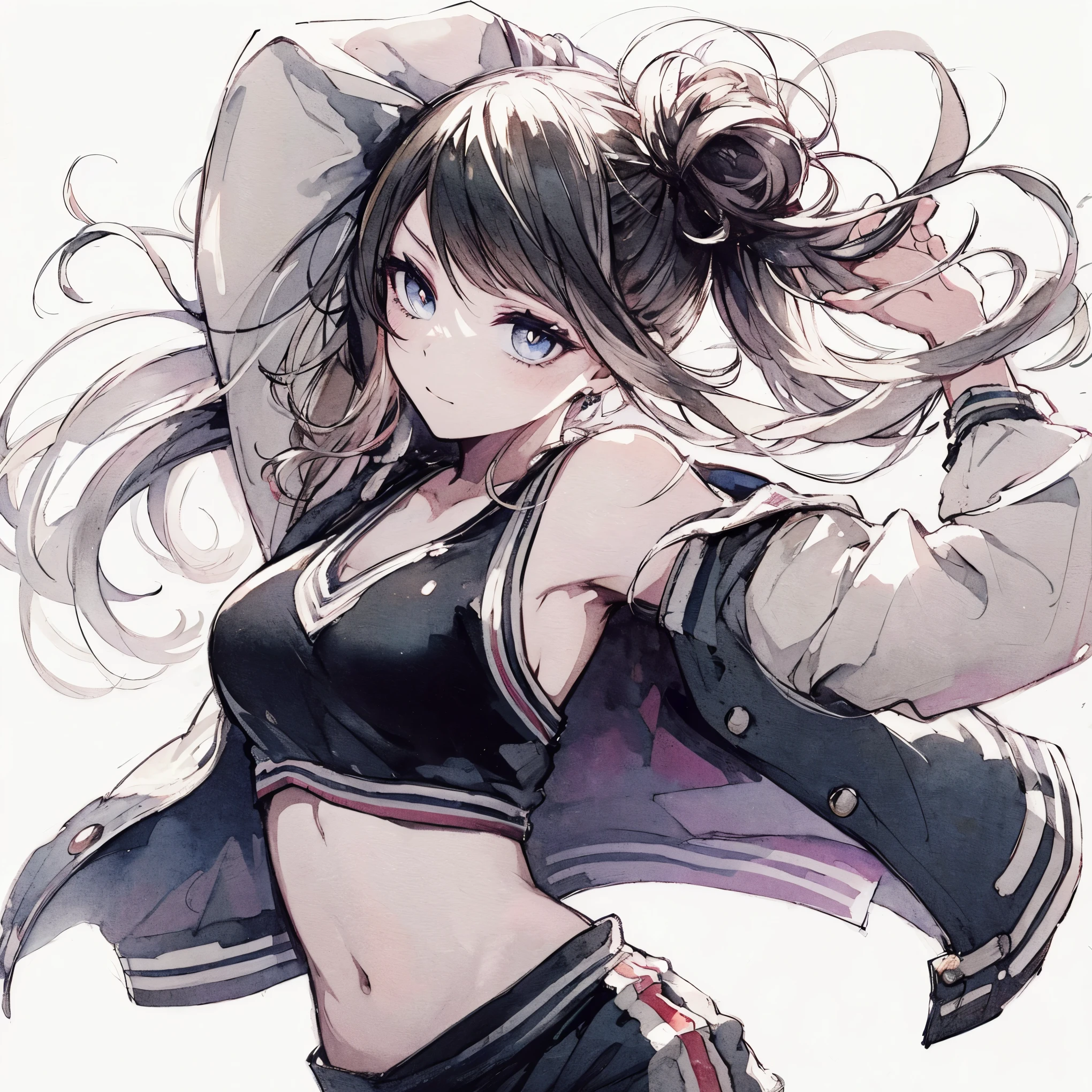 Official art using high-quality hand-drawn watercolor sketch techniques. (best quality,4k,8k,highres,masterpiece:1.2),ultra-detailed,beautiful detailed eyes,A girl with beautiful eyes, everyone, beautiful anime girl, cute anime girl, smooth anime art, anime style, elegant colors, soft lighting, delicate beautiful eyes, very coquettish, beautiful large breast, (correct hands:1.2),