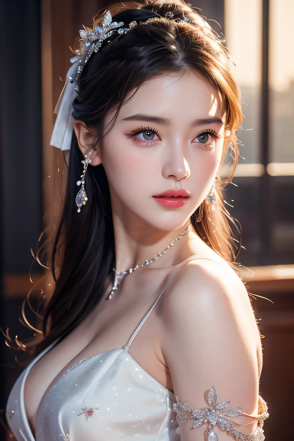 High-quality work,Realistic works,Super premium graphics,8K HD CG works,high quality graphics,High-definition and exquisite CG works,10x pixels,Ultra-fine details:1.1,Advanced technical details:1.1Realistic photo effects,Interior lighting effects:1.5,natural soft light:1.5. Light effect(Virtual light effects:1.8),Ultra-high resolution,shining dress,sliver long hair,silber hair,transparenthair,high detailed hair(Quality hair details:1.1)Clear eyes,Double eyelids look good,Sharp eye makeup, Create exquisite eyelash makeup, tthin eyebrows, Ultra-detailed eyes,a tall nose, lovely red lips, rosey cheeks, With delicate makeup on her face , pretty face, The face shape is perfectly proportioned,(Advanced facial details:1.1)Super detailed, Delicate face, Photorealistic style, Movie stock photography shadow , Colorful, Surreal, Realistic textures, Dramatic Lighting, Thin Film Distiller 800 (8k, original photo, better quality, masterpiece: 1.2), Super detailed, (Extremely delicate skin: 1.2), 8k ultra high definition, SLR camera, Soft Light, high quality, Frozen queen,ice castle,Blue pupils,Apply red lipstick,Tattoo,Tattoo Goddess,With Tattoo pattern,Ultra-clear portrait,Apply lipstick,Wearing necklace jewelry,apply lipstick,Wear heavy makeup,breasts symmetrical,Chinese princess wearing gorgeous silk Hanfu,Women's artwork,Dress full body video,Reality,Amazing Cleavage,My eyes are very bright today