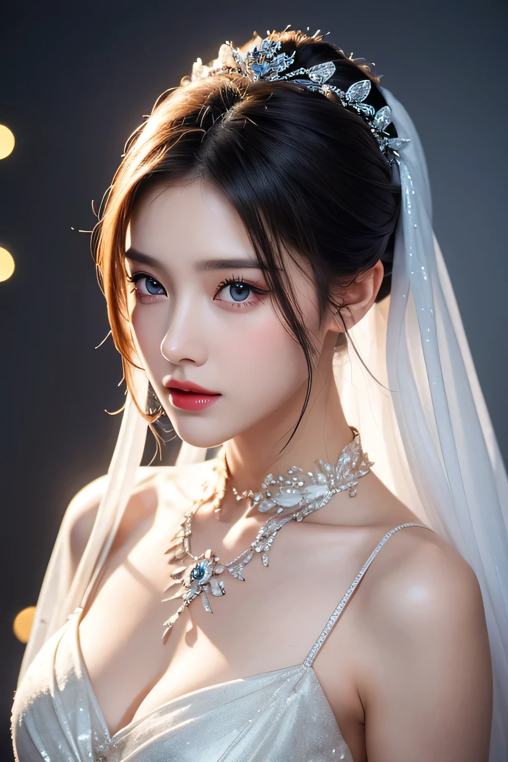 High-quality work，Realistic works，Super premium graphics，8K HD CG works，high quality graphics，High-definition and exquisite CG works，10x pixels，Ultra-fine details：1.1，Advanced technical details：1.1Realistic photo effects，Interior lighting effects：1.5，natural soft light：1.5. Light effect（Virtual light effects：1.8），Ultra-high resolution，shining dress，sliver long hair，silber hair，transparenthair，high detailed hair（Quality hair details：1.1）Clear eyes，Double eyelids look good，Sharp eye makeup, Create exquisite eyelash makeup, tthin eyebrows, Ultra-detailed eyes，a tall nose, lovely red lips, rosey cheeks, With delicate makeup on her face , pretty face, The face shape is perfectly proportioned,（Advanced facial details：1.1）Super detailed, Delicate face, Photorealistic style, Movie stock photography shadow , Colorful, Surreal, Realistic textures, Dramatic Lighting, Thin Film Distiller 800 (8k, original photo, better quality, masterpiece: 1.2), Super detailed, (Extremely delicate skin: 1.2), 8k ultra high definition, SLR camera, Soft Light, high quality， Frozen queen,ice castle，Blue pupils，Apply red lipstick，Tattoo，Tattoo Goddess，With Tattoo pattern，Ultra-clear portrait，Apply lipstick，Wearing necklace jewelry，apply lipstick，Wear heavy makeup，breasts symmetrical，Chinese princess wearing gorgeous silk Hanfu，Women's artwork，Dress full body video，Reality，Amazing Cleavage，My eyes are very bright today
