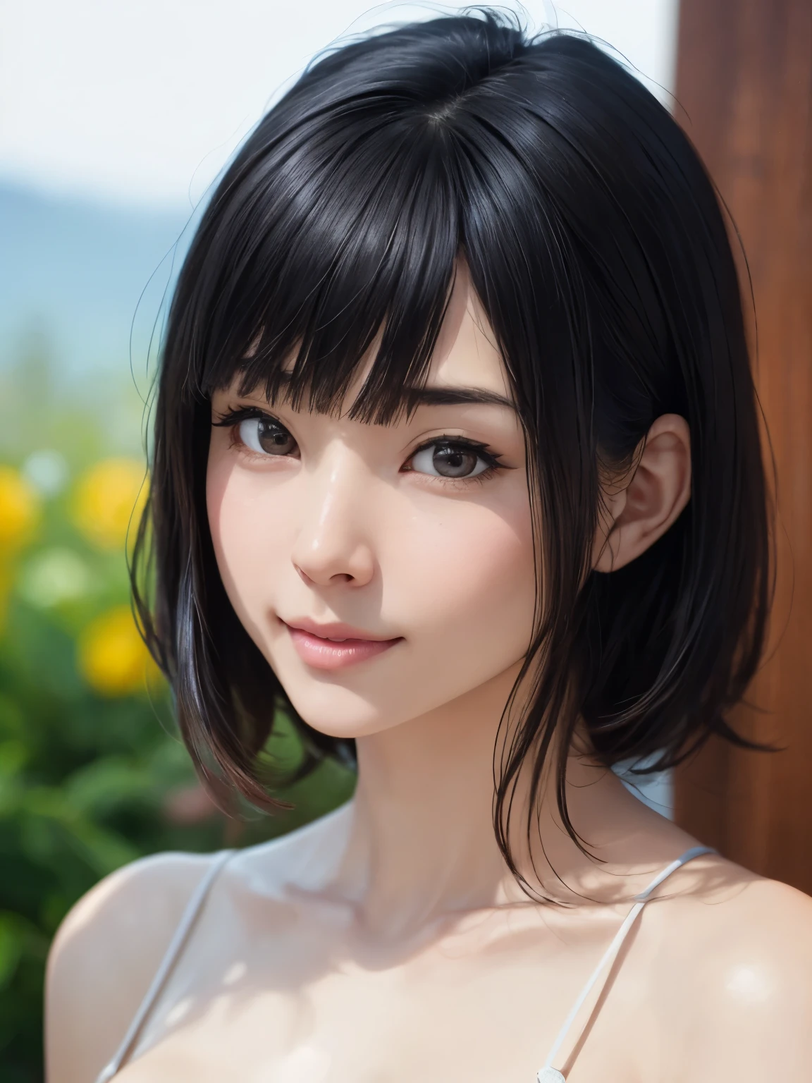 1 girl、highest quality、Realistic、alone、Written boundary depth、Natural soft light、Daytime、charm、Beautiful Face、Cleanliness、Pure Face、White skin、cute、short hair、prohibit、Beach、Light of the sun、Nedium Breast Body Esbian、((セーターを着たBeautiful Faceの黄金比 対称性のあるBeautiful Face, Wearing nothing:2))、Long neck、Listen carefully、prohibitのあるきれいな短いボブヘア、Laugh with your mouth closed、Perfect hands指、Perfect hands、Perfect body、Perfect Face、Shine a light into your eyes、Perfect Anatomy:1.4、とてもcuteスーパーモデル:1.4、{Huge|big|Hugeな|Mega} chest:2, chestの谷間:2、transparent、transparent性、Grossoisture、Shine、Cool feeling、Beautiful gradation blue sky:2