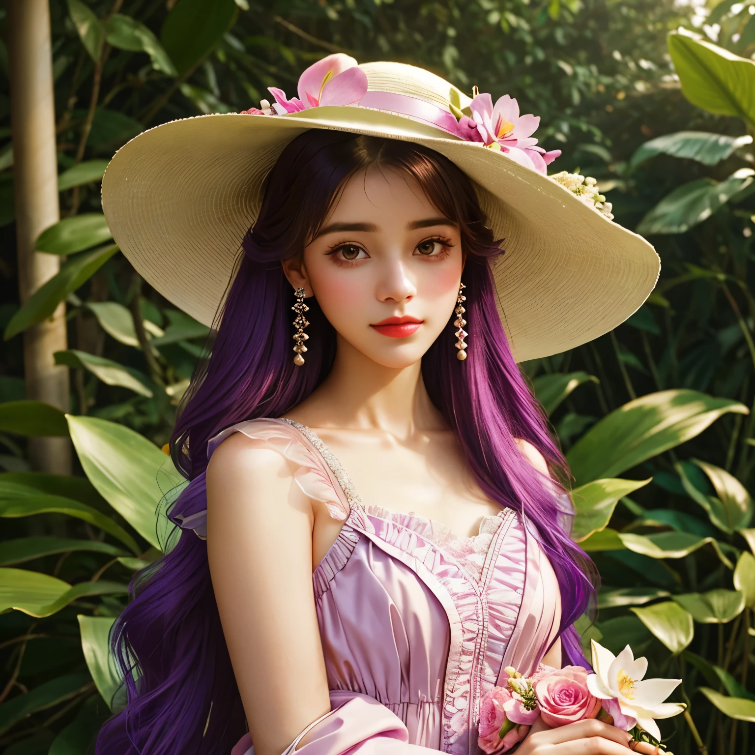 a close up of a woman with a hat and a dress, a colorized photo inspired by Elsa Bleda, tumblr, rococo, melanie martinez, her face looks like an orchid, # rococo, she looks like a mix of grimes, old timey, belle delphine, her hair is white, photographed on colour film, beautiful stella maeve magician
