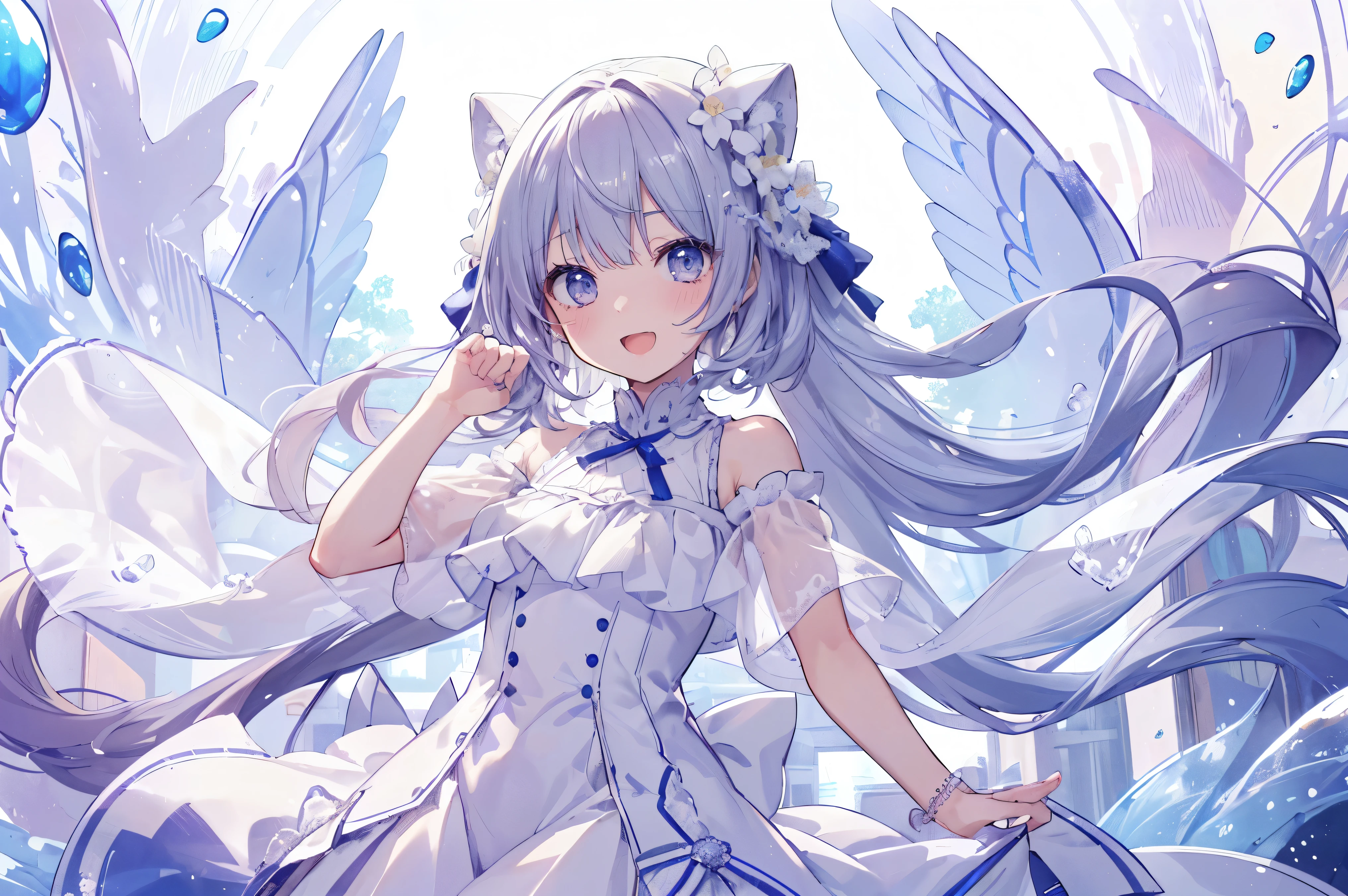 Masterpiece、Highest quality、highest quality、Girl、((Transparency))、(Open Mouth Smile)、Shiny hair quality、Small face、Cute pose、Super detailed, beautiful, wide eyes、Ultra-detailed, clear and beautiful faces、Transparency、(cute illustration:1.2), High-resolution, ultra-detailed, best quality, embarrassed、Thin thighs, Awards, Anatomically correct、whole body