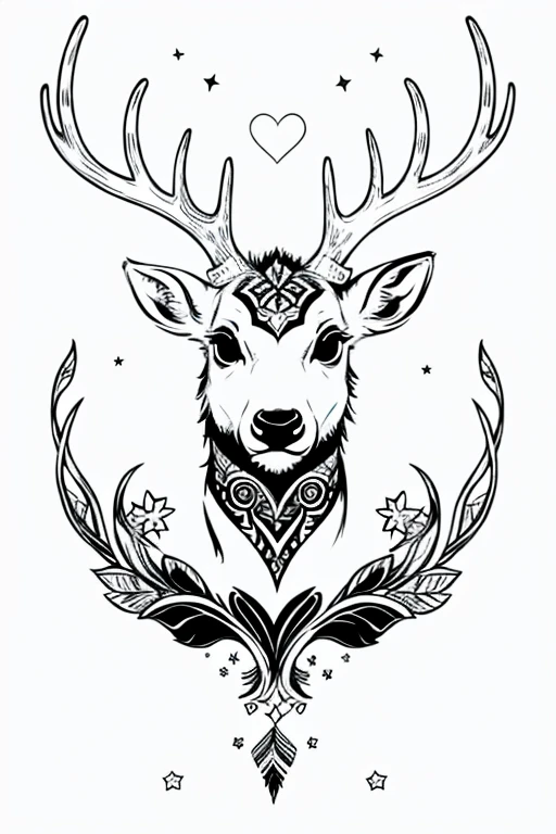 stencil vector neotribal tattoo deer inside a heart with stars around