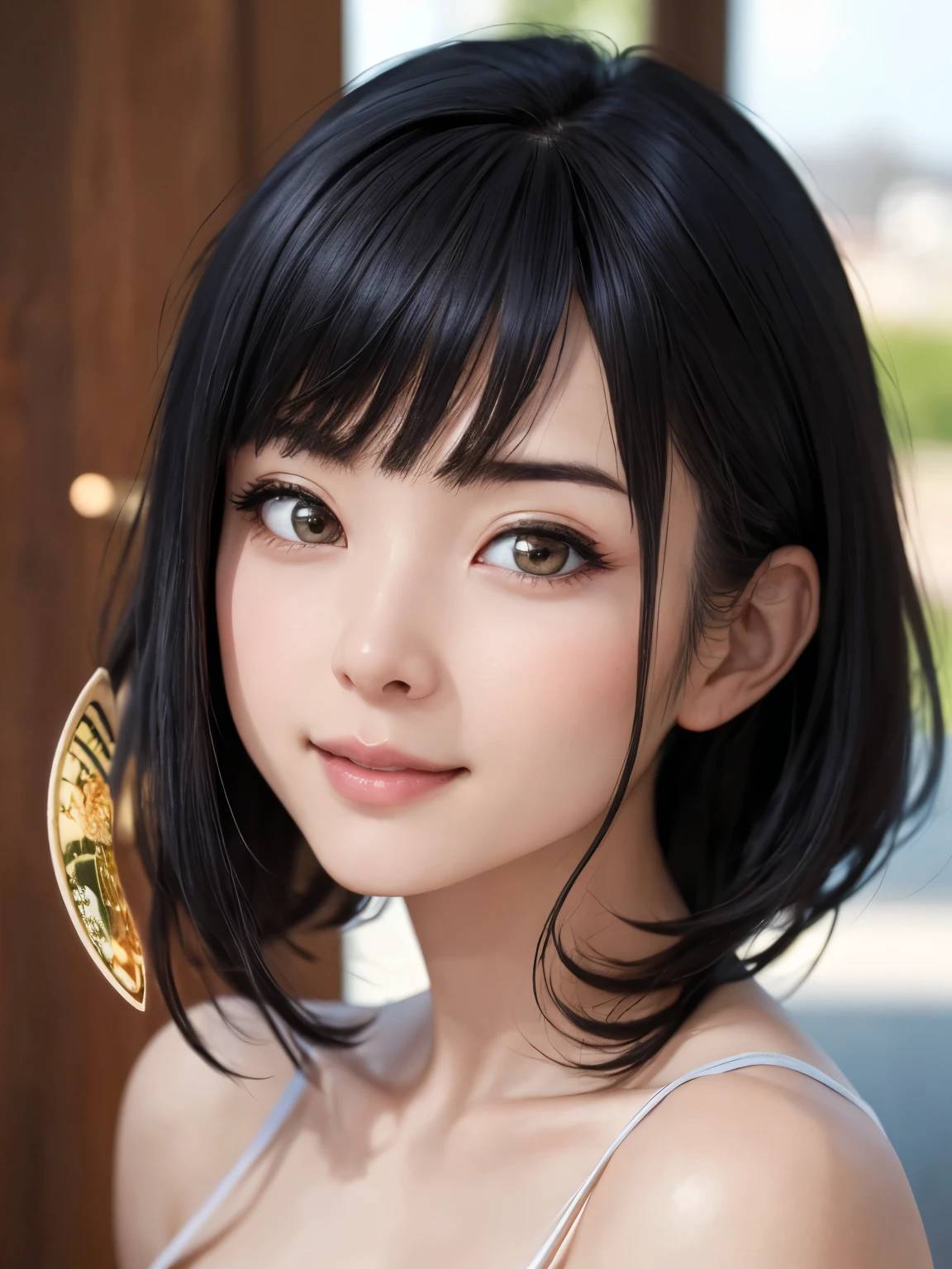 1 girl、highest quality、Realistic、alone、Written boundary depth、Natural soft light、Daytime、charm、Beautiful Face、Cleanliness、Pure Face、White skin、cute、short hair、prohibit、Beach、Light of the sun、Nedium Breast Body Esbian、((セーターを着たBeautiful Faceの黄金比 対称性のあるBeautiful Face, Wearing nothing:2))、Long neck、Listen carefully、prohibitのあるきれいな短いボブヘア、Laugh with your mouth closed、Perfect hands指、Perfect hands、Perfect body、Perfect Face、Shine a light into your eyes、Perfect Anatomy:1.4、とてもcuteスーパーモデル:1.4、{Huge|big|Hugeな|Mega} chest:2, chestの谷間:2、transparent、transparent性、Grossoisture、Shine、Cool feeling、Beautiful gradation blue sky:2