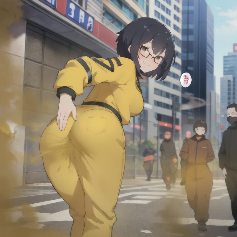 (((Mascular girl))),wearing black mask ,tomboy haircut,Yellow smoke,Attacked by farts, Attack with farts,)),(attacks with farts)),((wearing yellow jumpsuit mask and glasses)),velocity,, (((Yellow smoke is rising ))),((Hip Attack)),((fart while holding stomach),((Facing this way))),(Black and long hair),masterpiece:1.2、top-quality)、(the Extremely Detailed CG Unity 8K Wallpapers、ultra-detailliert、Best Shadows)、(Detailed background)、(The best lighting、extremely delicate and beautiful)、depth of fields,((Girl fart)),(big fart),(((((public behind tomboy girl.......))))),(((tomboy girl attacks with a hip attack..))),(((high-handed female model)),(Tomboy girl smiles),(((girl enjoys the fart smell))),()),(,((fart text)),(THE TEXT:BBRRPPHHH)),((city streets))