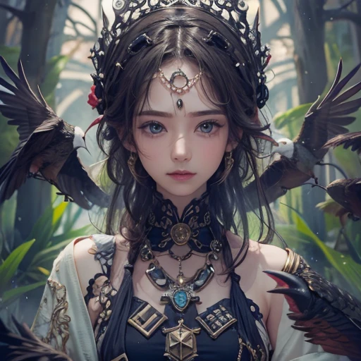 that&#39;it&#39;s raining, cthaty、Hair flow、 ((highest qualthaty、masterpiece、8k、Best image qualthaty、Ultra-high resolution、Award-winning works)、(Accurate anatomy:1.1)、(Look at me and smile:1.1)、Shining fair skin wthath Ultra-high resolution、The most detailed face、Ultra-high resolution detailed face、Ultra-high resolutionの髪の毛、(Ultra-high resolutionの煌めく瞳:1.1)、Beautiful face drawn in every detail、ancient gothic costume , Chest to chest, tattoo, There&#39;A real crow next to him.