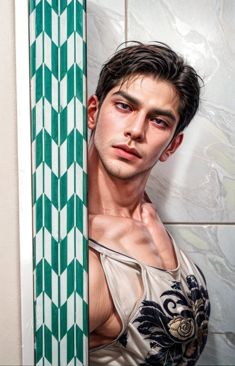 Masterpiece of man, Adult man with firm facial features like an Dutch, black eye, his nose is sharp, mature, black eyes, neat short balck hair, very handsome, white, clean, smooth skin, muscle body realistic,