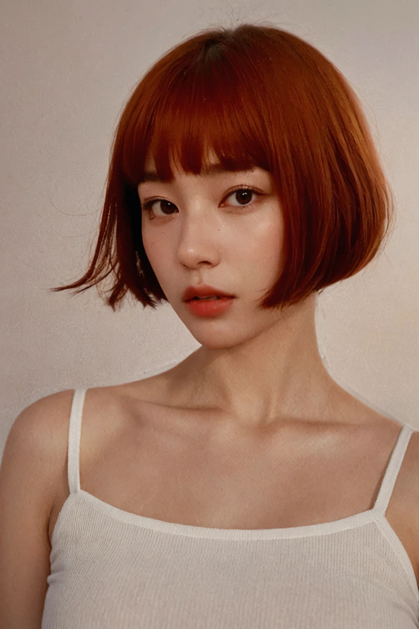 Best Quality, 8k, Masterpiece, (Portrait: 1.3), (photo realistic:1.4), (hyper realistic:1.4), Sharp Focus, looking at viewer, (smoother lighting:1.1), (increase cinematic lighting quality:0.9), realistic lighting, backlighting, light on face, ray trace, (brightening light:1.2), (Increase quality:1.4), sharp detail, (best quality real texture skin:1.4), finely detailed eyes, black_eyes, finely detailed face, 25 year old Korean woman, (crop_top:1.4), (Create an image maintaining the original base model hairstyle:1.5)