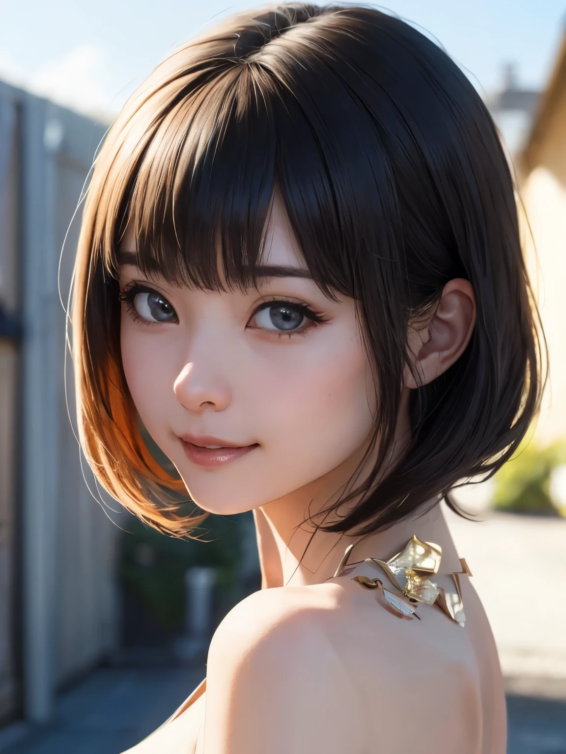 1 girl、highest quality、Realistic、alone、Written boundary depth、Natural soft light、Daytime、charm、Beautiful Face、Cleanliness、Pure Face、White skin、cute、short hair、prohibit、Beach、Light of the sun、Nedium Breast Body Esbian、((セーターを着たBeautiful Faceの黄金比 対称性のあるBeautiful Face, Wearing nothing:2))、Long neck、Listen carefully、prohibitのあるきれいな短いボブヘア、Laugh with your mouth closed、Perfect hands指、Perfect hands、Perfect body、Perfect Face、Shine a light into your eyes、Perfect Anatomy:1.4、とてもcuteスーパーモデル:1.4、{Huge|big|Hugeな|Mega} chest:2, chestの谷間:2、transparent、transparent性、Grossoisture、Shine、Cool feeling、Beautiful gradation blue sky:2