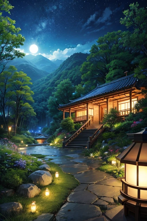 highest quality、landscape、night、Lush forest、Beautiful views