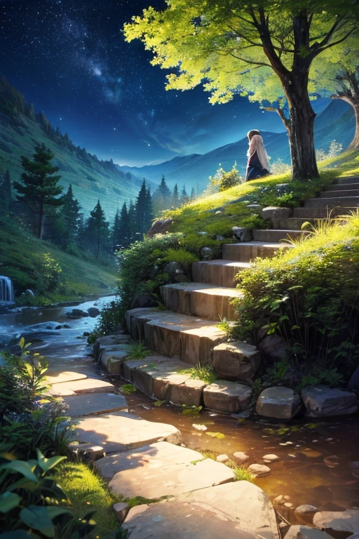 highest quality、landscape、night、Lush forest、Beautiful views