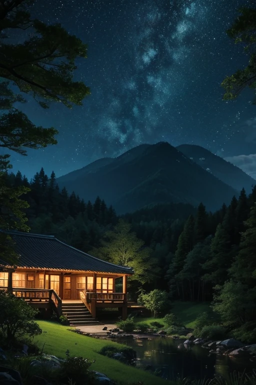 highest quality、landscape、night、Lush forest、Beautiful views