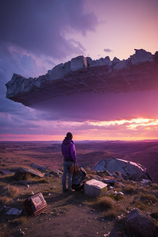 highest quality、Desolate Earth、wreckage、Purple Sky、Surrealism